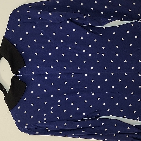 Reformation Tamia Mini dress navy Danube polkadot pattern black collar Sz 0 - Picture 12 of 16